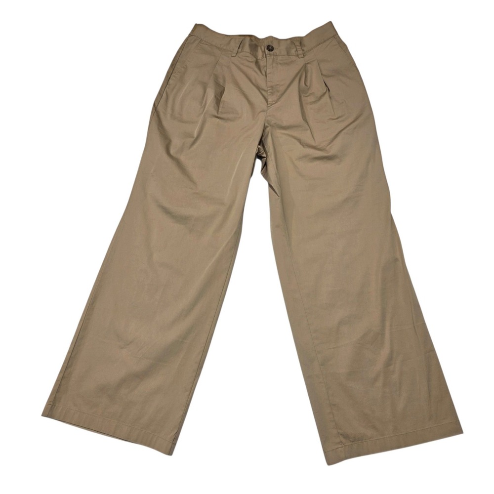 Lands' End Chino Pants Women 14 Tan Wide Leg Pleated Cotton Blend